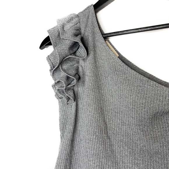 Rebecca Taylor Top Sweeter Ribbed Jersey One-Shoulder Top Gray Color - Picture 4 of 9